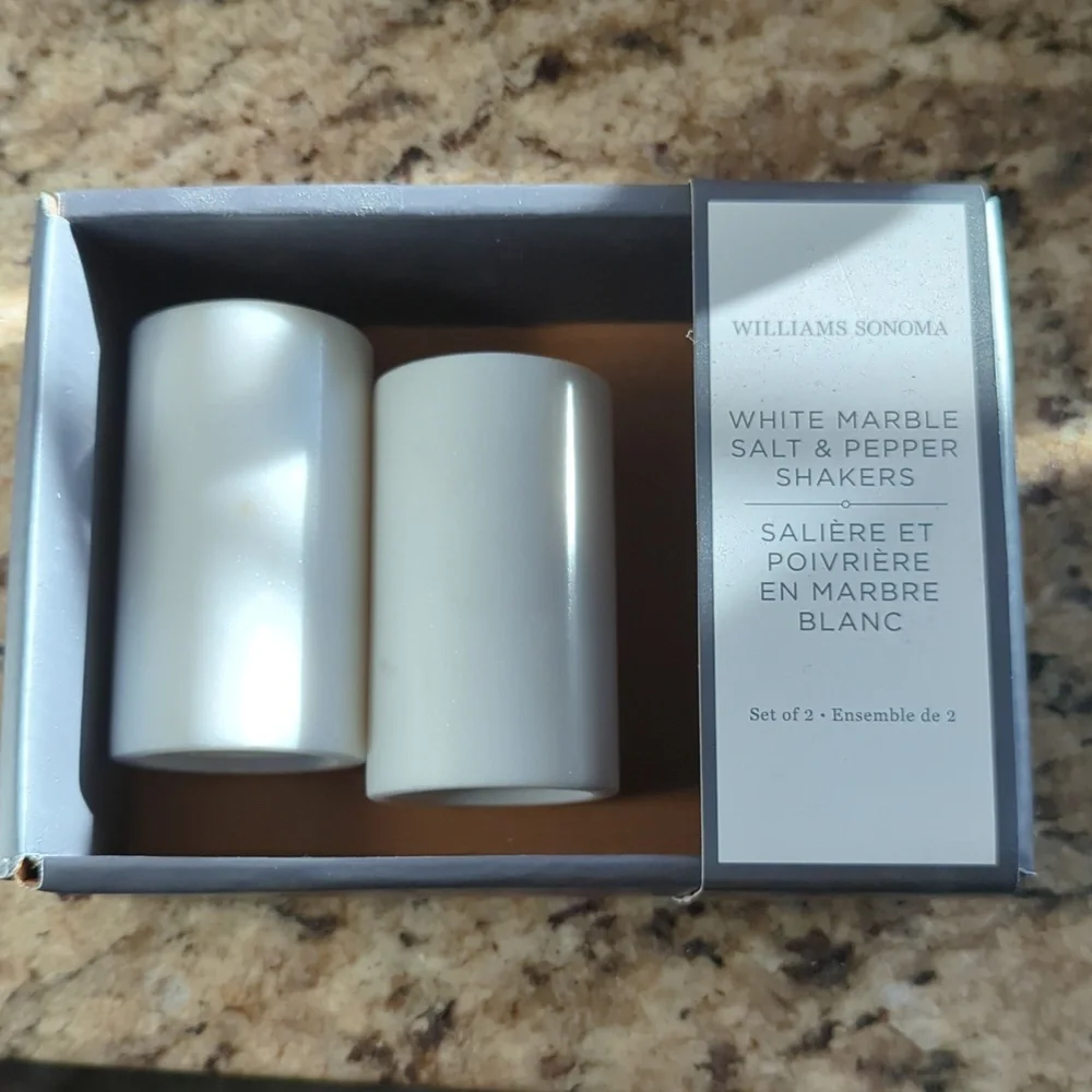 WILLIAMS-SONOMA white marble salt & pepper shakers
